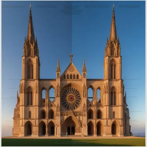 a church with multiple towers and spires on a clear day,photogrammetric,san galgano,nidaros cathedral,basilique,cathedral,gothic church,Photography,General,Realistic