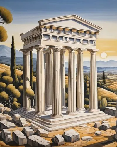 greek temple,amphipolis,doric columns,roman temple,temple of hercules,erechtheus,temple of diana,pergamum,pergamon,erechtheion,laodicea,doric,acropolis,house with caryatids,classical antiquity,zappeion,neoclassicism,three pillars,tiryns,delos,Art,Artistic Painting,Artistic Painting 39