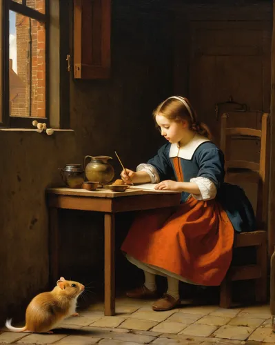 child with a book,little girl reading,girl studying,children studying,girl with bread-and-butter,girl with dog,girl at the computer,girl with cereal bowl,girl picking apples,girl in the kitchen,girl sitting,child playing,child portrait,child writing on board,girl praying,young girl,girl with a wheel,the little girl,girl with cloth,scholar,Art,Classical Oil Painting,Classical Oil Painting 41