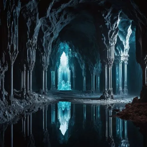 ice cave,ice castle,cave on the water,labyrinthian,blue cave,the blue caves,blue caves,hall of the fallen,tunheim,jotunheim,lair,beneath,alfheim,cave,nargothrond,cavern,rivendell,caves,brygada,subterranean,Illustration,Realistic Fantasy,Realistic Fantasy 46