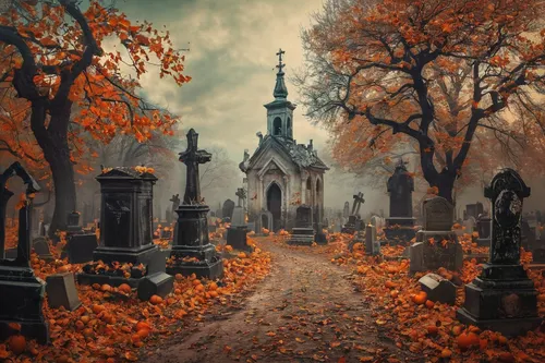 Imagine a spooky graveyard filled with posemaniacs,old graveyard,graveyard,cemetary,cemetery,necropolis,haunted cathedral,forest cemetery,old cemetery,vienna's central cemetery,halloween background,ha