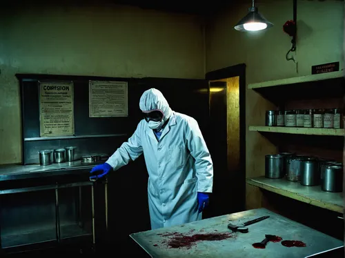 the morgue,forensic science,autopsy,crime scene,butcher shop,blood stain,quarantine,operating room,self-quarantine,contamination,pathologist,blood sample,outbreak,medical waste,fish-surgeon,chemical laboratory,protective suit,blood stains,sci fi surgery room,disinfectant,Art,Classical Oil Painting,Classical Oil Painting 24