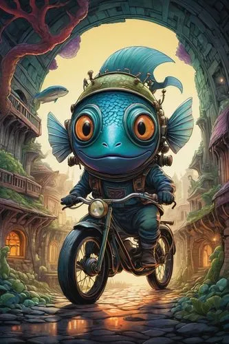 blue motorcycle,royo,motograter,littlebigplanet,psychonauts,jawa,Art,Artistic Painting,Artistic Painting 50