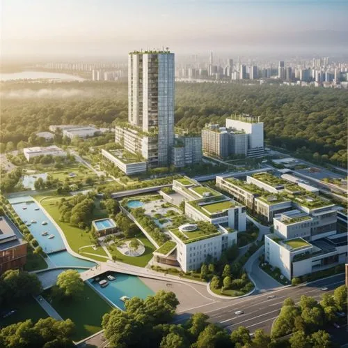 Building,Nordic Organic Modernism,Nordic Functionalism,Bauhaus,Sustainable Innovation, ,a view of a city with lots of trees in front of it,zhangzhou,changzhou,kunshan,shanyang,changshu,cyberjaya,Photo