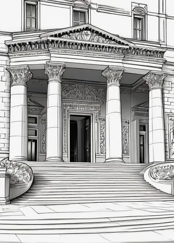 palladian,sketchup,palladio,zappeion,neoclassical,glyptothek,villa cortine palace,borromini,entablature,3d rendering,facade painting,pediments,lateran,villa farnesina,borghese,coreldraw,architettura,pediment,campidoglio,villa borghese,Illustration,Black and White,Black and White 04