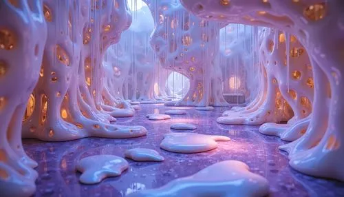 ice cave,3d fantasy,mushroom landscape,3d render,elven forest,fractal environment,3d background,caverns,fairy forest,enchanted forest,ice castle,cinema 4d,ice landscape,fantasy landscape,forest glade,ice planet,3d rendered,fairytale forest,pathway,futuristic landscape