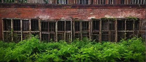 Abandoned architectural salvage yard, Memphis TN, old worn-out buildings, rusty metal scraps, vintage wooden planks, broken bricks, antique doors, ornate windows, distressed finishes, overgrown with w