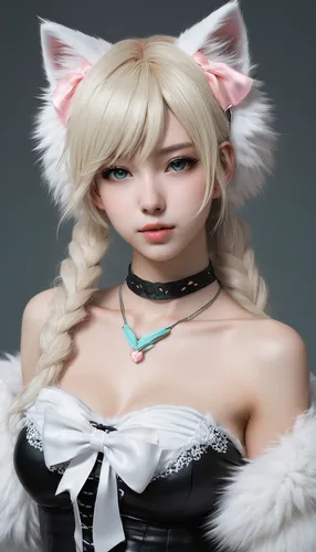 doll cat,female doll,kitsune,white cat,feline look,cat ears,feline,realdoll,white fur hat,black cat,cat tail,fennec,breed cat,cat,3d rendered,kat,cosmetic brush,cat eye,halloween black cat,3d model,Conceptual Art,Fantasy,Fantasy 11