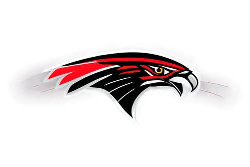 Atlanta Falcons logo, NFL team emblem, red and black feathers, bold font, abstract bird shape, silver outline, dynamic composition, high-contrast lighting, metallic texture, 3D rendering, detailed edg