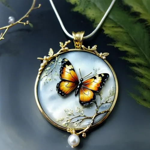 necklace with winged heart,locket,pendants,enamelled,pendant,butterfly floral,Conceptual Art,Daily,Daily 32