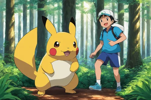 Write a heartwarming story about a trainer finding a rare Johto Pok￩mon in a sunlit forest.,pikachu,pika,pokemon,pokémon,pokemon go,size comparison,pokemongo,pixaba,studio ghibli,encounter,my neighbor