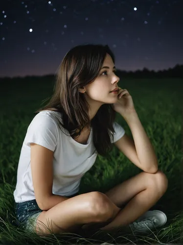 girl lying on the grass,self hypnosis,girl in a long,woman thinking,relaxed young girl,girl sitting,stargazing,contemplate,depressed woman,night image,thoughtful,fireflies,contemplation,woman sitting,pensive,thinking,contemplative,ruminating,girl praying,horoscope libra,Photography,Documentary Photography,Documentary Photography 04