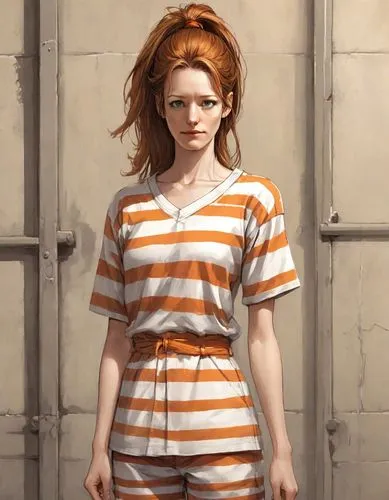 prisoner,prison,orange robes,pajamas,queen cage,uniforms,liberty cotton,nora,jumpsuit,a uniform,horizontal stripes,detention,clementine,orange,isolated t-shirt,david bates,lilian gish - female,pjs,one-piece garment,arbitrary confinement,Digital Art,Comic