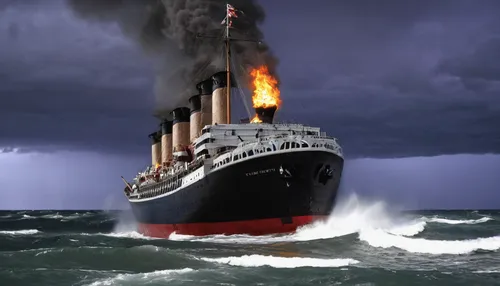 Write a suspenseful scene where a fire breaks out during a storm on a stranded ship.,shipping industry,costa concordia,oil tanker,troopship,ocean liner,ss rotterdam,queen mary 2,tanker ship,reefer shi