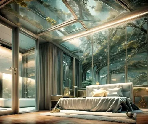 glass roof,glass wall,sleeping room,japanese-style room,modern room,sunroom,skylight,great room,transparent window,luxury bathroom,glass window,skylights,bedroom window,interior modern design,sky apartment,cold room,mirror house,structural glass,window glass,bamboo curtain