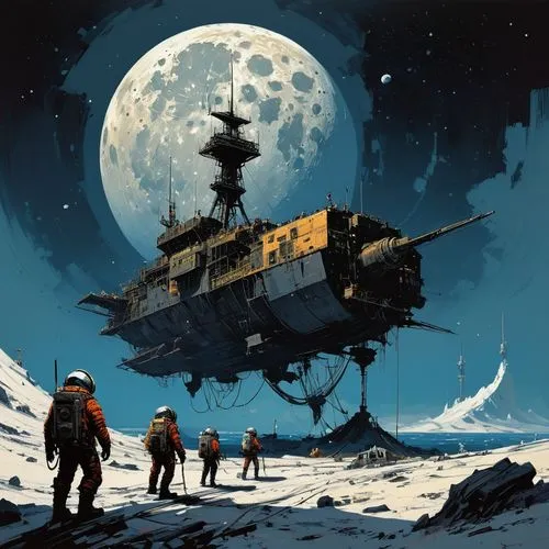 moon vehicle,lunar prospector,moon base alpha-1,moon rover,explorers,moonbase,sci fiction illustration,taikonauts,moon landing,cosmodrome,lunar,moonscapes,space ships,kamov,searchers,moon car,lunokhod,outpost,space station,big moon,Conceptual Art,Sci-Fi,Sci-Fi 01