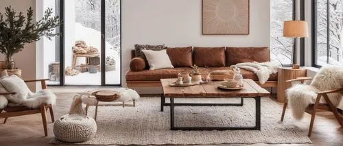 Nordic style, modern minimalist, Scandinavian influenced, cozy atmosphere, wooden accents, light colored walls, minimal ornamentation, functional furniture, natural textiles, woven baskets, furs, cand