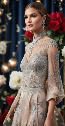 Fashion show ,the woman is dressed in an elegant dress,siriano,tahiliani,melania,eveningwear,bridal dress,bridewealth,Photography,General,Cinematic