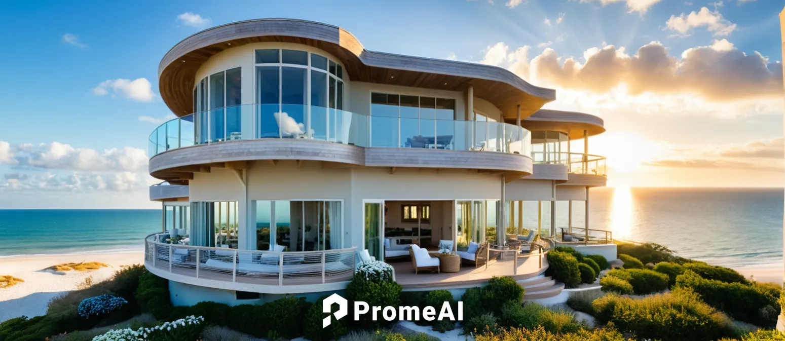 Nestled along the coastline of Florida, a breathtakingly beautiful White 21 century style House Style  commands a panoramic view of the ocean, and large waves, perched majestically on the edge of impo