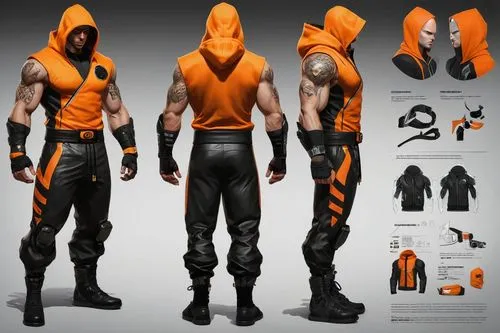 deathstroke,kombat,daken,orange,concept art,drysuit,orange robes,balaclava,cyberathlete,defence,mkx,garrison,orangun,orangish,crashguard,male character,grappler,activewear,murcott orange,brawler,Unique,Design,Character Design