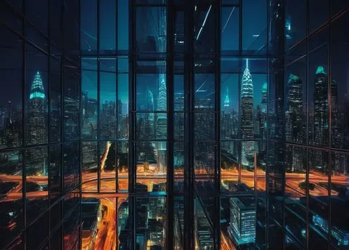 1 wtc,cityscape,glass wall,glass building,metropolis,city at night,gotham,top of the rock,wtc,shard of glass,skyscrapers,skyscraper,vertigo,ctbuh,skycraper,above the city,esb,cyberview,city lights,manhattan,Art,Artistic Painting,Artistic Painting 06