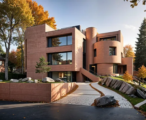 a large brown building is in the fall,prefab,fresenius,domaine,palomar,pramukh,fromental