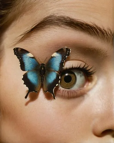 girl with giant butterfly on eyes and butterfly frame,morpho butterfly,ulysses butterfly,morpho,eye butterfly,morpho peleides,blue morpho butterfly,blue morpho,blue butterfly,butterfly effect,french b