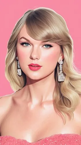 Taylor swift in cartoon with soft colors,a painting of taylor swift wearing earrings,swiftlet,swifty,award background,pink background,swiftlets,taytay,Illustration,Children,Children 06