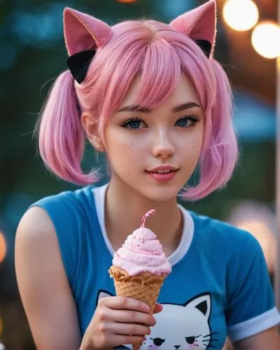 kawaii ice cream,pink ice cream,soft ice cream,ice cream,japanese kawaii,milk ice cream,Photography,General,Cinematic