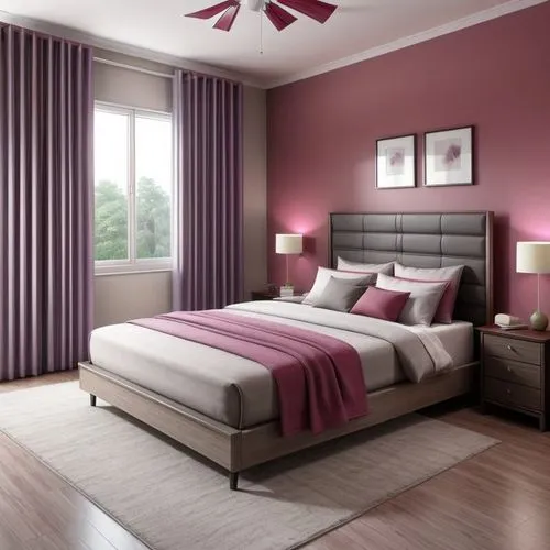 bed room with degradation color red cherry,modern room,bedroom,rovere,chambre,bedrooms,dark pink in colour,wallcoverings,3d rendering,light purple,bedroomed,search interior solutions,interior decorati