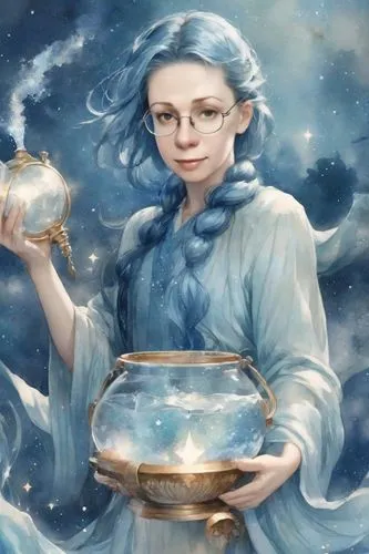 astrologer,candlemaker,zodiac sign libra,spellcasting,astronema,anchoress,astrologist,rosicrucians,trelawney,horoscope libra,mediumship,astrologers,rosicrucianism,star mother,astrobiologist,aquarius,woman holding pie,astrologically,imbolc,divination,Digital Art,Watercolor