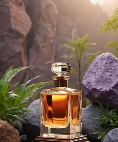 bottle of perfume with rocks and plants on it,natural perfume,colognes,parfum,parfumerie,santal,parfums