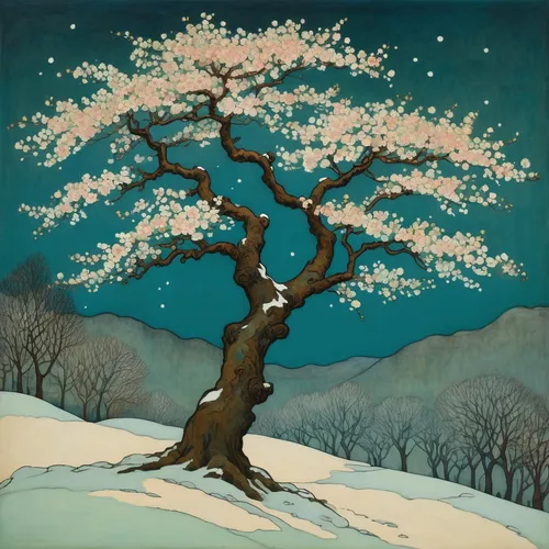 snow tree,winter blooming cherry,takato cherry blossoms,sakura tree,cherry blossom tree,cherry tree,snowy tree,cold cherry blossoms,sakura cherry tree,sakura branch,winter tree,the japanese tree,snow scene,snow landscape,apricot blossom,sakura trees,almond tree,snow cherry,plum blossoms,blossom tree,Illustration,Retro,Retro 17