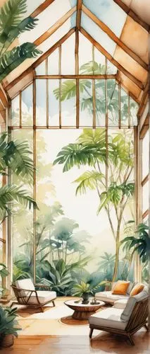 sunroom,conservatory,conservatories,indoor,tropical house,houseplants,roof landscape,greenhouse,solarium,house plants,indoors,japanese-style room,watercolor background,houseplant,teahouse,home landscape,glass roof,glasshouse,grass roof,palmtop,Illustration,Vector,Vector 09