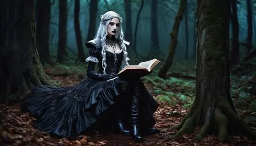 isoline,gothic woman,mirkwood,spellbook,narcissa,fantasy picture,darkling,gothic dress,elfland,volturi,gothic portrait,magic grimoire,sorceror,hecate,malefic,maleficarum,fairy tale character,grimoire,covens,the enchantress,Conceptual Art,Graffiti Art,Graffiti Art 10