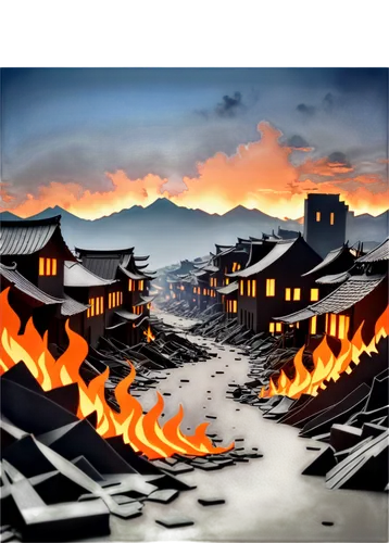 goguryeo,korean folk village,shimmari,sungkyunkwan,goryeo,fire land,fire background,burned land,hanzhong,tenochtitlan,sanfeng,korean village snow,gyeongbuk,destroyed city,hwaseong,yonghe,burning house,shuangqi,dongbuyeo,hashima,Unique,Paper Cuts,Paper Cuts 03