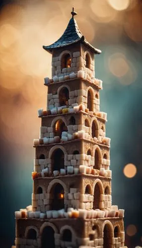 stone pagoda,tower of babel,stone tower,animal tower,bird tower,pagoda,tower,renaissance tower,torre,minaret,leaning tower of pisa,pisa tower,fairy chimney,byzantine architecture,tilt shift,3d render,gold castle,stone towers,gingerbread house,asian architecture,Photography,General,Cinematic