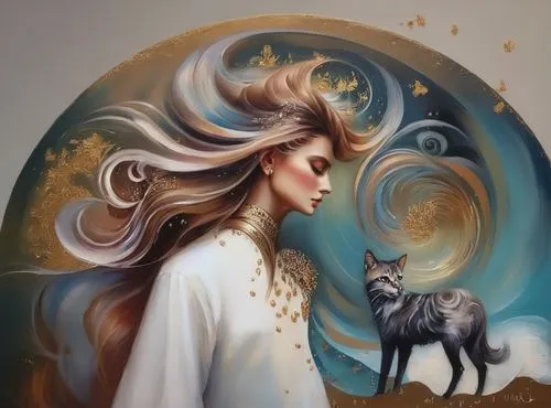 fantasy portrait,howling wolf,kitsune,mystical portrait of a girl,fantasy art,shamanic,unicorn art,goatflower,constellation wolf,zodiac sign gemini,howl,the zodiac sign pisces,fantasy picture,shamanis