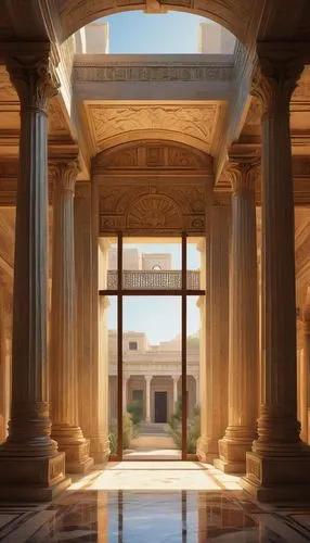 zappeion,marble palace,peristyle,columns,doric columns,neoclassical,pillars,qasr al watan,amanresorts,palladian,neoclassicism,egyptian temple,greek temple,colonnaded,glyptotek,glyptothek,leptis,three pillars,cochere,orangerie,Illustration,Paper based,Paper Based 23