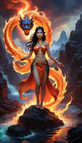 fire angel,flame spirit,fire siren,fire background,firedrake,amaterasu,Illustration,Realistic Fantasy,Realistic Fantasy 01