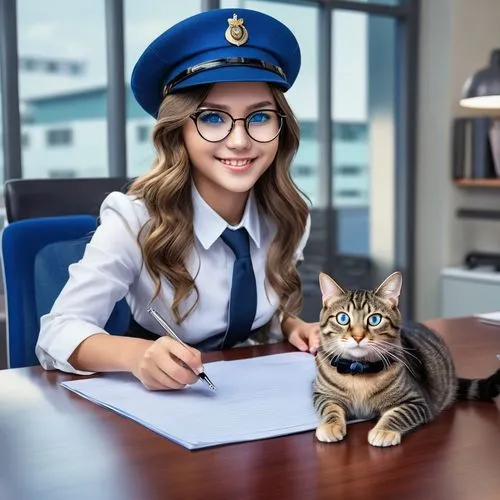 flight attendant,cat sparrow,stewardess,officer,policewoman,cat european,police officer,cat on a blue background,cat image,inspector,police hat,dispatcher,cat,cat vector,auditor,cat with blue eyes,civil servant,beret,cute cat,courier software,Photography,General,Realistic