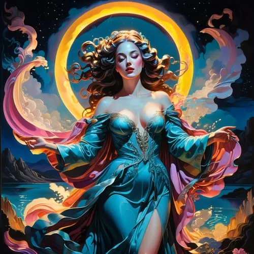 fantasy woman,baroque angel,blue enchantress,sorceress,hecate,hildebrandt,Art,Classical Oil Painting,Classical Oil Painting 01