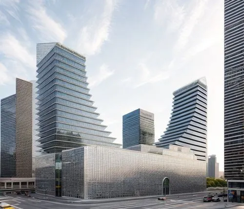 aerial view,distant shot,office building mid rise,commercial building complex,Curved style,Futuristic style,norman foster style,,modern facade,vertical frame,streets,light details,plaza,commercial atm