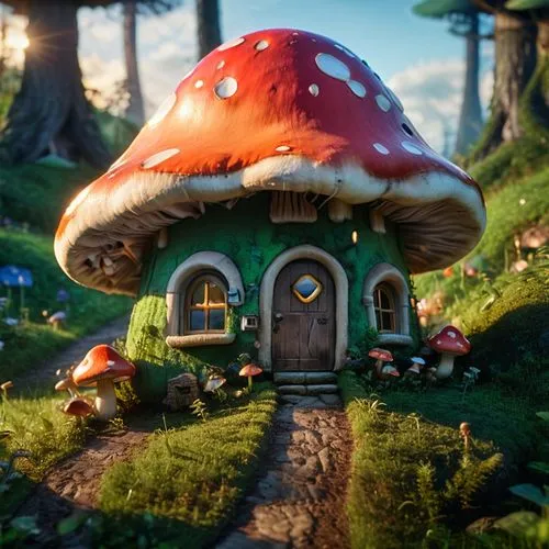 mushroom landscape,mushroom island,fairy house,toadstools,fairy village,toadstool,forest mushroom,red mushroom,forest mushrooms,mushrooms,3d render,fairy forest,scandia gnomes,club mushroom,mushroom,mushroomed,fairyland,mushroom hat,mushrooming,mushroom type,Illustration,Realistic Fantasy,Realistic Fantasy 02