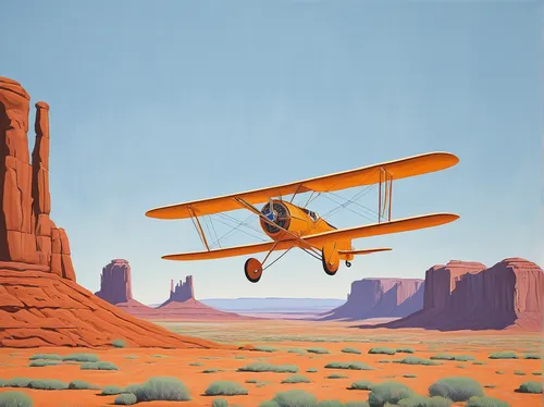 Monument Valley Bi-plane Painting by Jack Pumphrey,biplane,cessna o-1 bird dog,stinson reliant,ultralight aviation,aeronca l-16,boeing-stearman model 75,monoplane,an aircraft of the free flight,bi pla