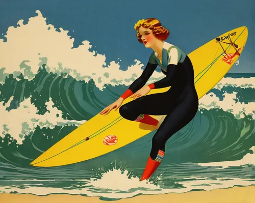 surfing,surfboard shaper,surfboards,cool woodblock images,surf,surfer,surfboard,art deco woman,stand up paddle surfing,surfboat,vintage illustration,surfers,surfing equipment,lady's board,vintage art,retro 1950's clip art,retro women,vintage women,vintage advertisement,travel poster,Illustration,Retro,Retro 15