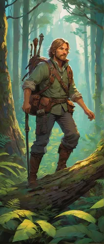 woodsman,forest man,farmer in the woods,the wanderer,robin hood,adventurer,wood elf,lumberjack,druid grove,mountain guide,hiker,druid,wander,mountaineer,forest workers,game illustration,bard,aa,forager,aaa,Conceptual Art,Fantasy,Fantasy 08