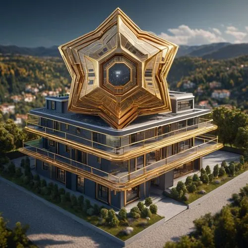 building honeycomb,renaissance tower,goldhagen,glass pyramid,alchemax,holocron,shambhala,erzglanz star,bajoran,copperopolis,gold castle,kempinski,the energy tower,solar cell base,gemstar,kozara,honeycomb structure,3d rendering,goldenberg,vladikavkaz,Photography,General,Sci-Fi