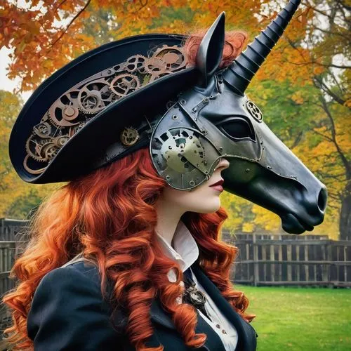 steampunk,victorian lady,unicorn head,masquerade,victorian style,cosplay image,Conceptual Art,Fantasy,Fantasy 25