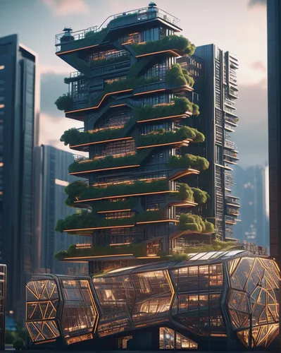 deixar linhas do edifício mais retas e mais realista,futuristic architecture,futuristic landscape,futuristic,solar cell base,sky space concept,sky apartment,the hive,residential tower,kowloon,shanghai